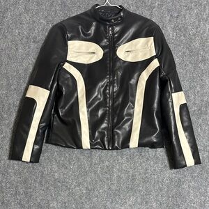 Cotton On Black and Cream Leather Jacket